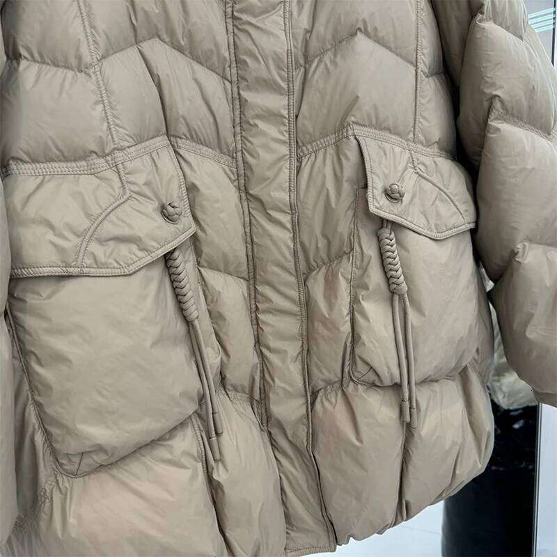 Schinteon Women Jacket Casual Loose Over Size Autumn Winter Outwear White Duck Down Warm Thick Coat with Hood New