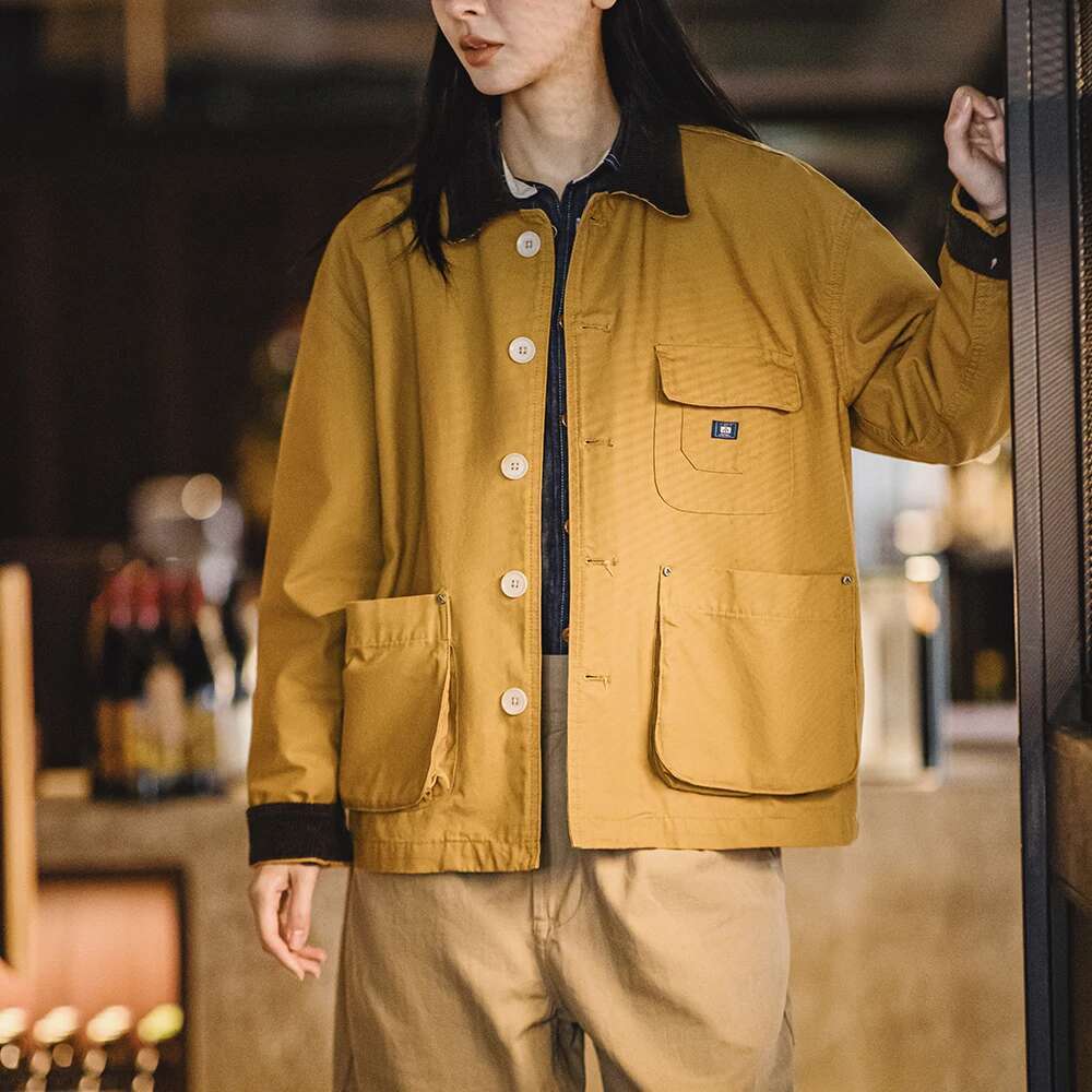 Maden Vintage Corduroy Patchwork for Women and Men Michigan Workwear Hunting Jacket Unisex Stand Collar Tops