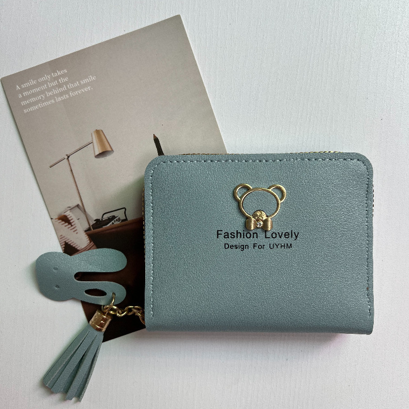 Free Shipping Designer Wallet New Women's Wallet Short Cartoon Cute Bear Tassel Student Coin Purse Zipper Bag