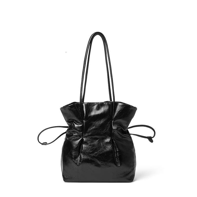New French Style Niche Cowhide Handbag Lucky Shoulder Underarm Vase Small Waist Drawstring Fashion Women's Bag