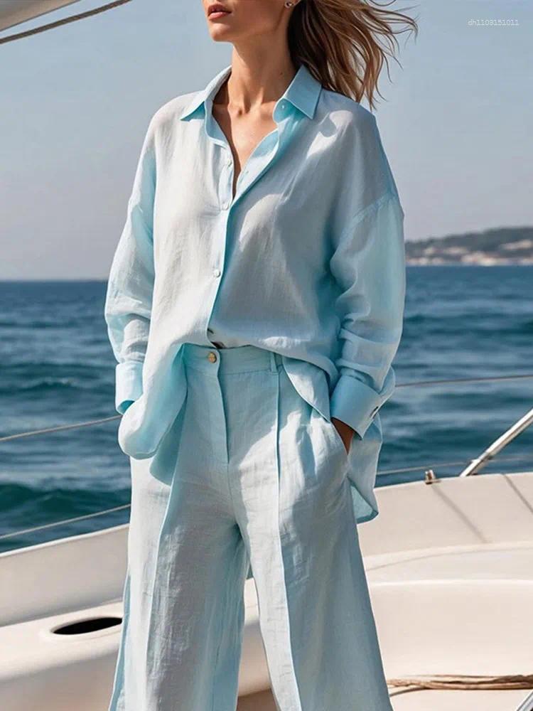 Women's Tracksuits Casual Solid Shirts Shorts Sets Women Single Breasted Elegant Lapel Wide Leg Suits 2025 Summer 2 Pieces Set
