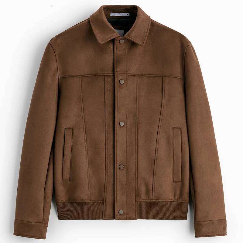 Women's Wear Mens Suede Leather Lapel Jacket Fashion Casual Slim Apring Autumn Coat Tops For Male