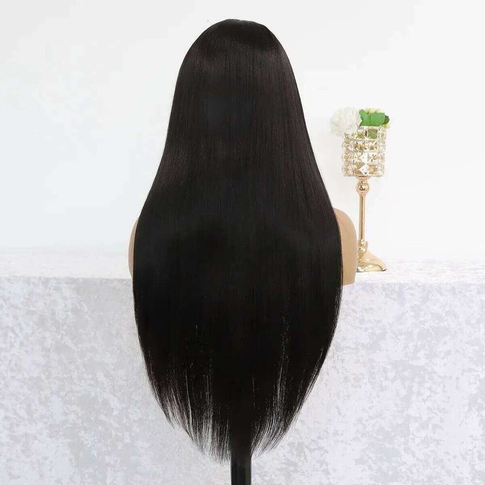 Long Straight Natural Black Pre Plucked Synthetic HD Lace Front Wig For Women Glueless Heat Resistant Fiber