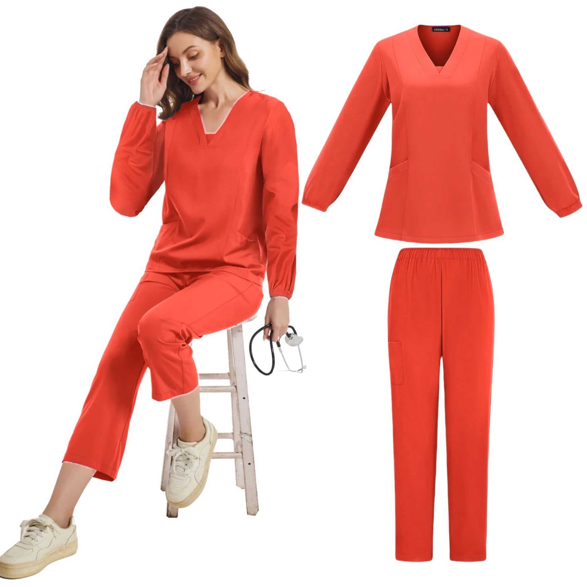 Surgical Uniforms Woman Scrubs Set Medical Nurse Fashionable Nursing Medical Scrubs Long Slve Top Jogger Sets Scrub Uniform X250528