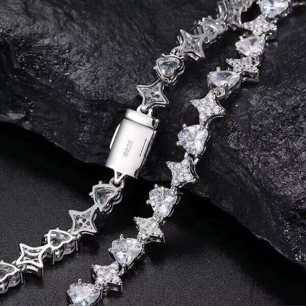 Heart Moissanite VVS1 Sier For Women Iced Out Chain Link Necklace Unisex Fine Hip Hop Jewelry