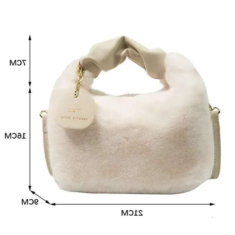 Faux Fur Plush Handbags Ruched Handle Small Lady Shoulder Crossbody Bag Casual Tote Half-Moon Hobos Winter Bags for Women