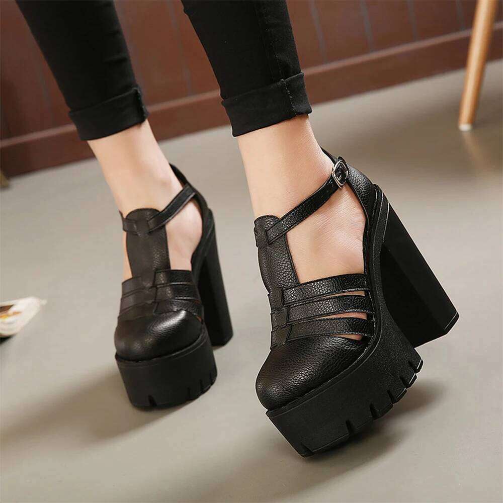 Gdgydh Block Heeled Comfy Closed Toe Ankle Buckle Strap Heels Women's Gladiator Platform Sandals Party Shoes