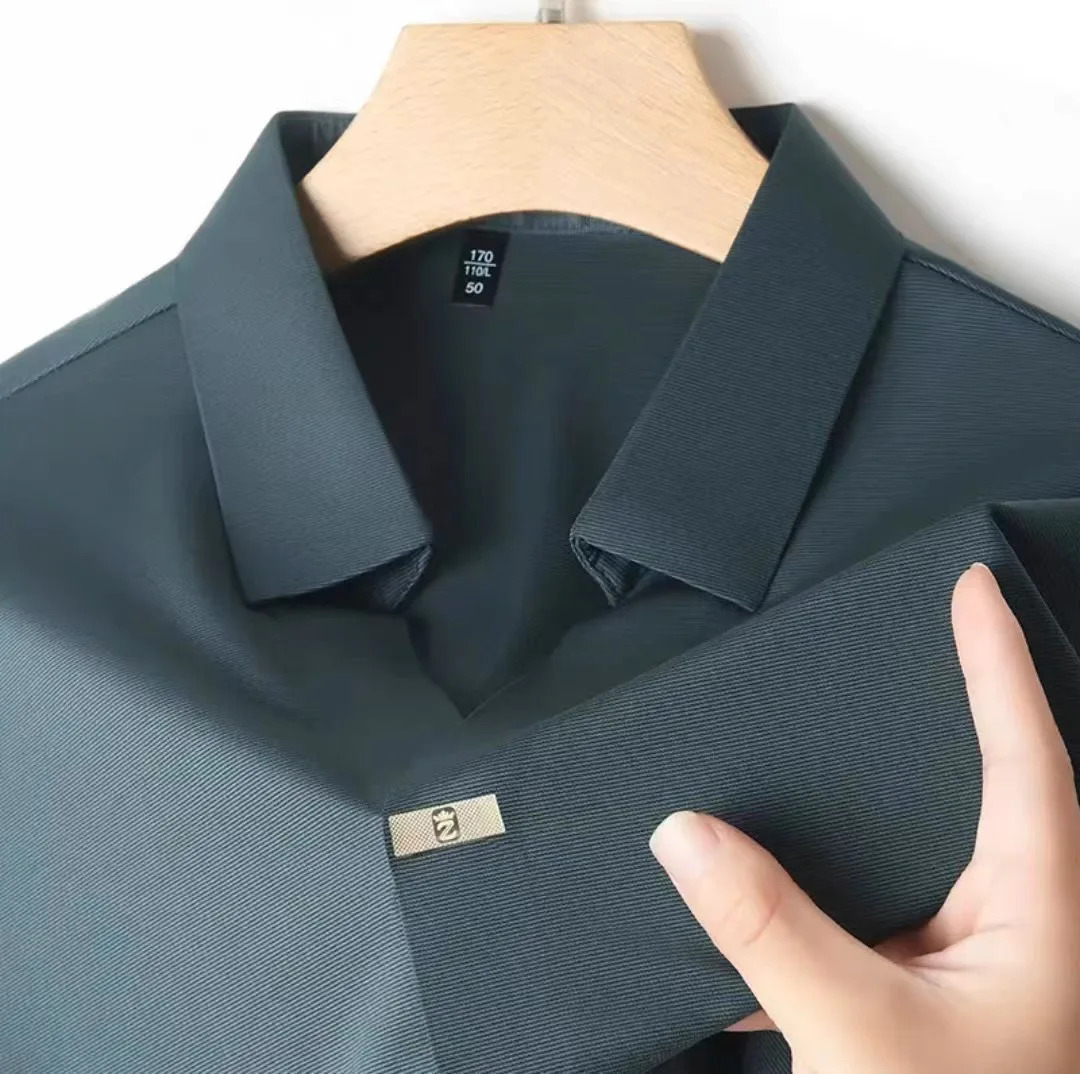 Light fashionable mens shirt with no zipper polo shirt summer ice silk comfortable casual solid color mens shirt 250526