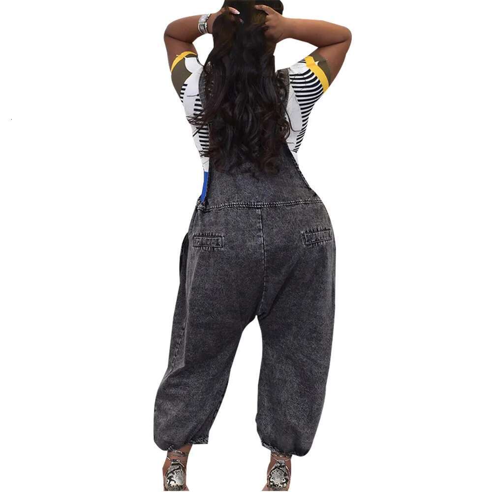 Womens Jumpsuit S-3xl Denim Cargo One Piece Outfits Wide Leg Black Fashion Streetwear New Romper Wholesale Dropshipping