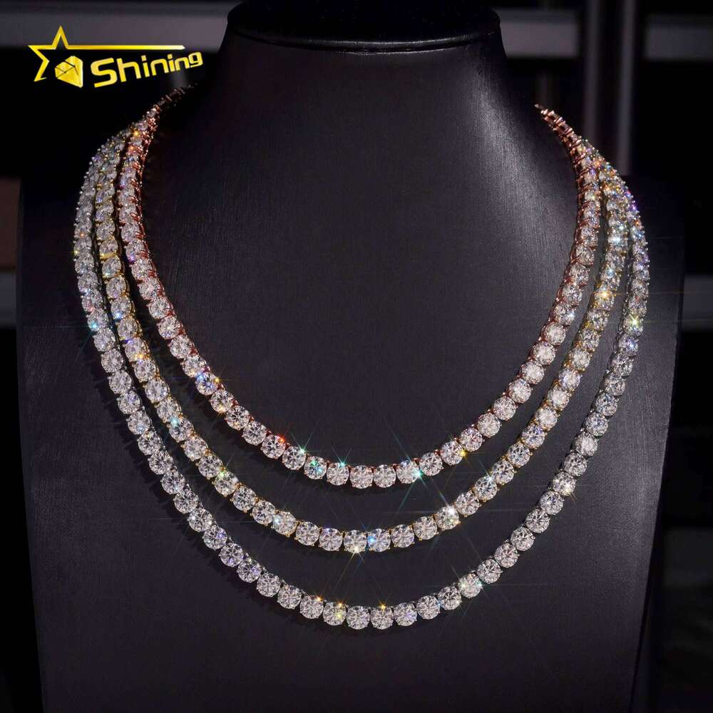 GRA Certificated Sterling Sier VVS Chains Hip Hop Men Women6.5MM Moissanite Tennis Necklace Fine Jewelry