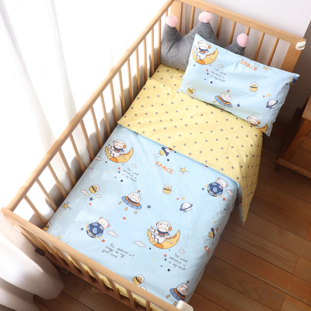 Baby Nursery Bedding Set 3 Pcs Cotton Cartoon Bed Linens Boy Girl Cot Crib Kit Pillowcase Quilt Cover Sheet Children Custom Size 250517z