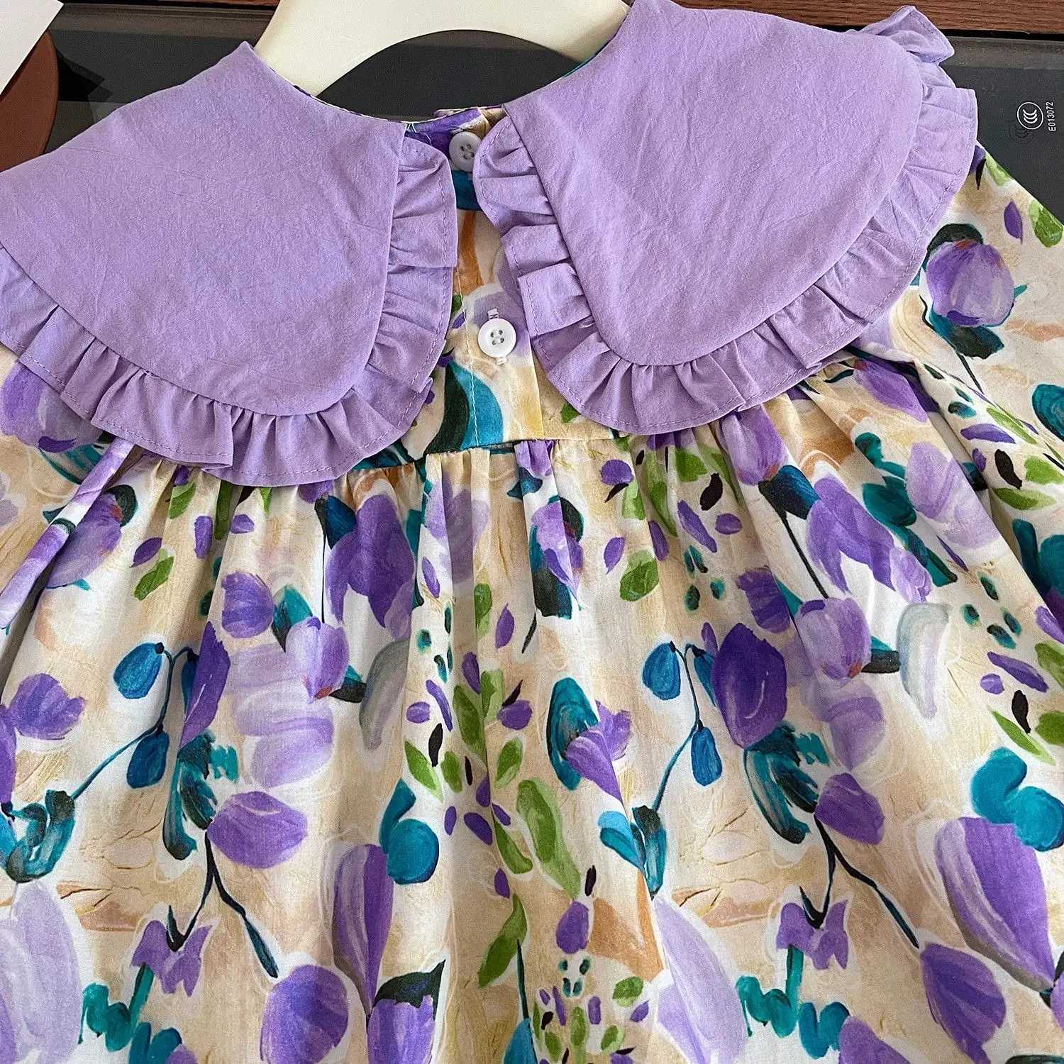 Girls Casual Dresses Purple Flower Print Lace Lapel Puff Sleeves and Long Sleeves Flower Party Dress for Kids Girl 2 To 7 Years X250528