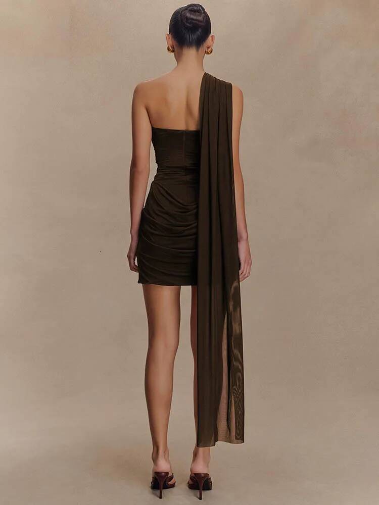 Mozision One Shoulder Sexy Mini Women Fashion Off-Shoulder Sleeveless Backless Draped Ruched Bodycon Club Dress