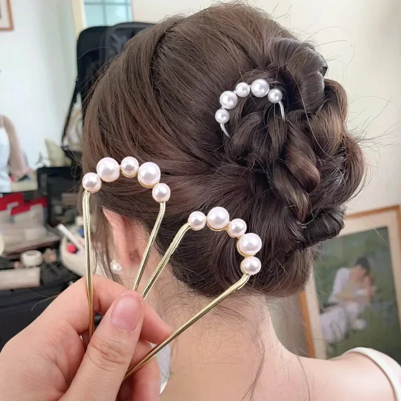 2pcs Korean U Shaped Pearl Hairpins Hair Clips for Women Elegant Metal Forks Vintage Styling Tools Gifts 250519