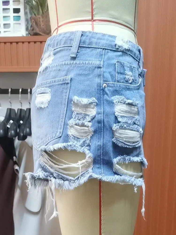 Summer Women Shorts Mini Jeans Lady Sexy Ripped Fetish Denim Pants Lady High Street Party Elastic Denim Shorts 250520