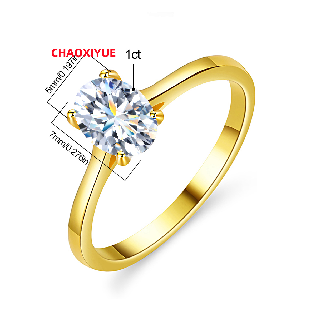 1CT Oval Cut Moissanite Ring 925 Sterling Silver 18K Gold Plating Wedding Diamond Rings for Women Engagement Bride Jewelry