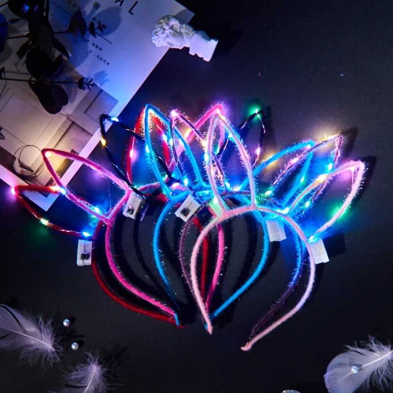 10/20/30 pcs LED Glow Cat Bunny Ear Horn Hairbands Light Up Flash Headband Women Girl LED Neon Birthday Wedding Party Supplies W250528