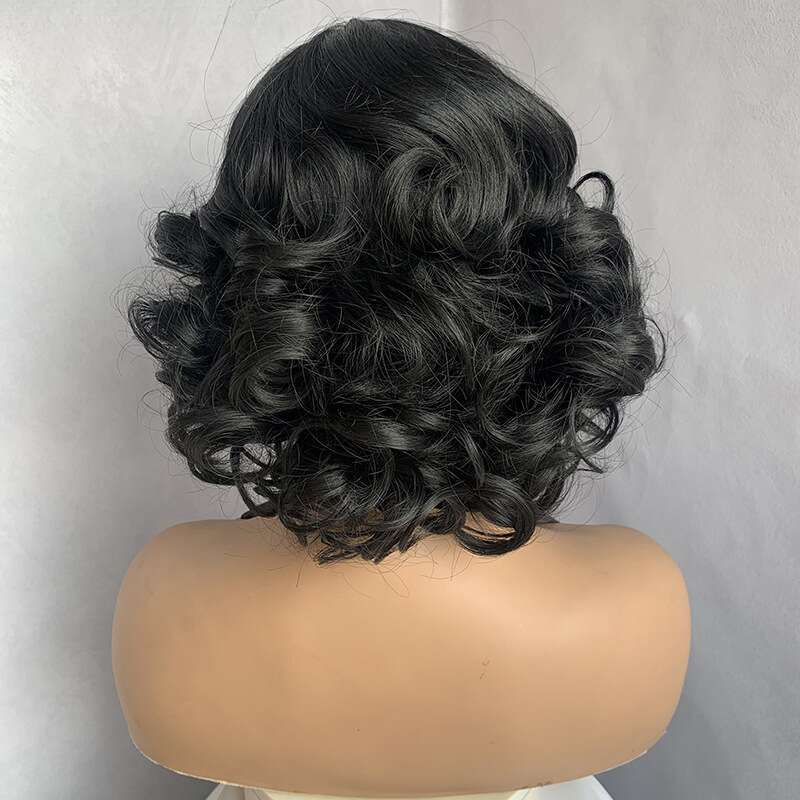 Short Curly Lace Side Part Egg Roll Big Wave Wig For Women Synthetic Wigs