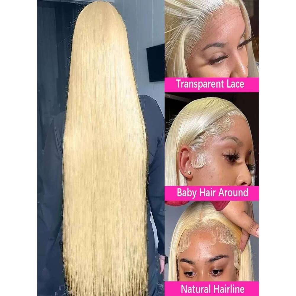 40 50 inches 613 Blonde Straight 13x4 13x6 HD Lace Pre-Plucked Brazilian Frontal Wigs 100% Human Hair Front wig For Women