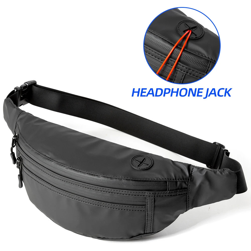 Men Chest Bag Anti-theft Zipper Multifunction Crossbody Bag Waterproof Short Trip Fashion Lightweight Bag with Headphone Hole 250526