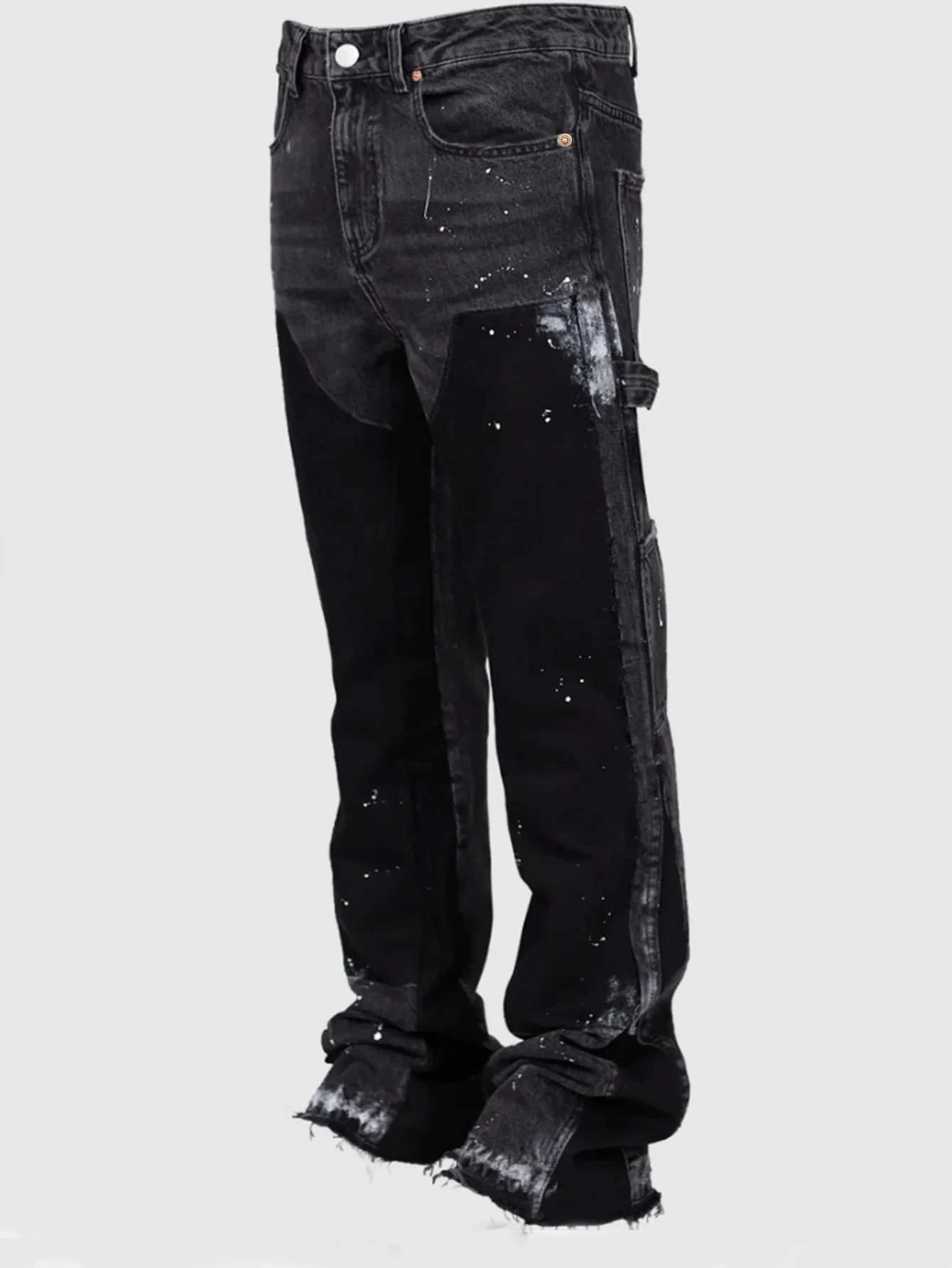 2025 Mens Fashion Jeans Work Pants European and American Fashion Workwear Elastic Patchwork Denim Layered Flared Pants S-XXLC250528