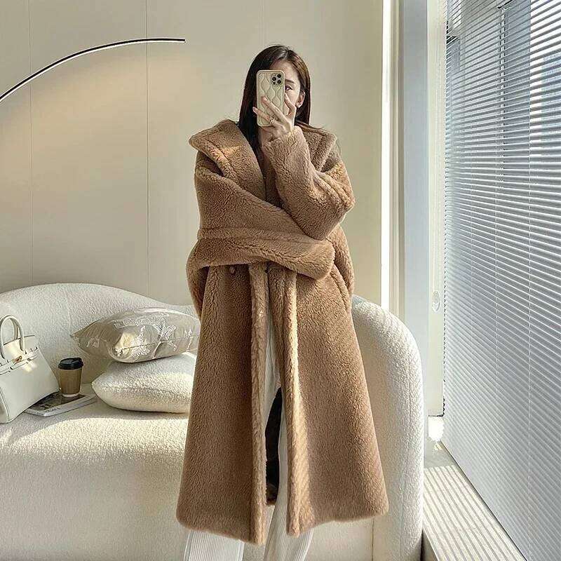 Winter Bear Women's Alpaca High-End Profile Mid-Length 2025 New Teddy Women Fur Camel Coat