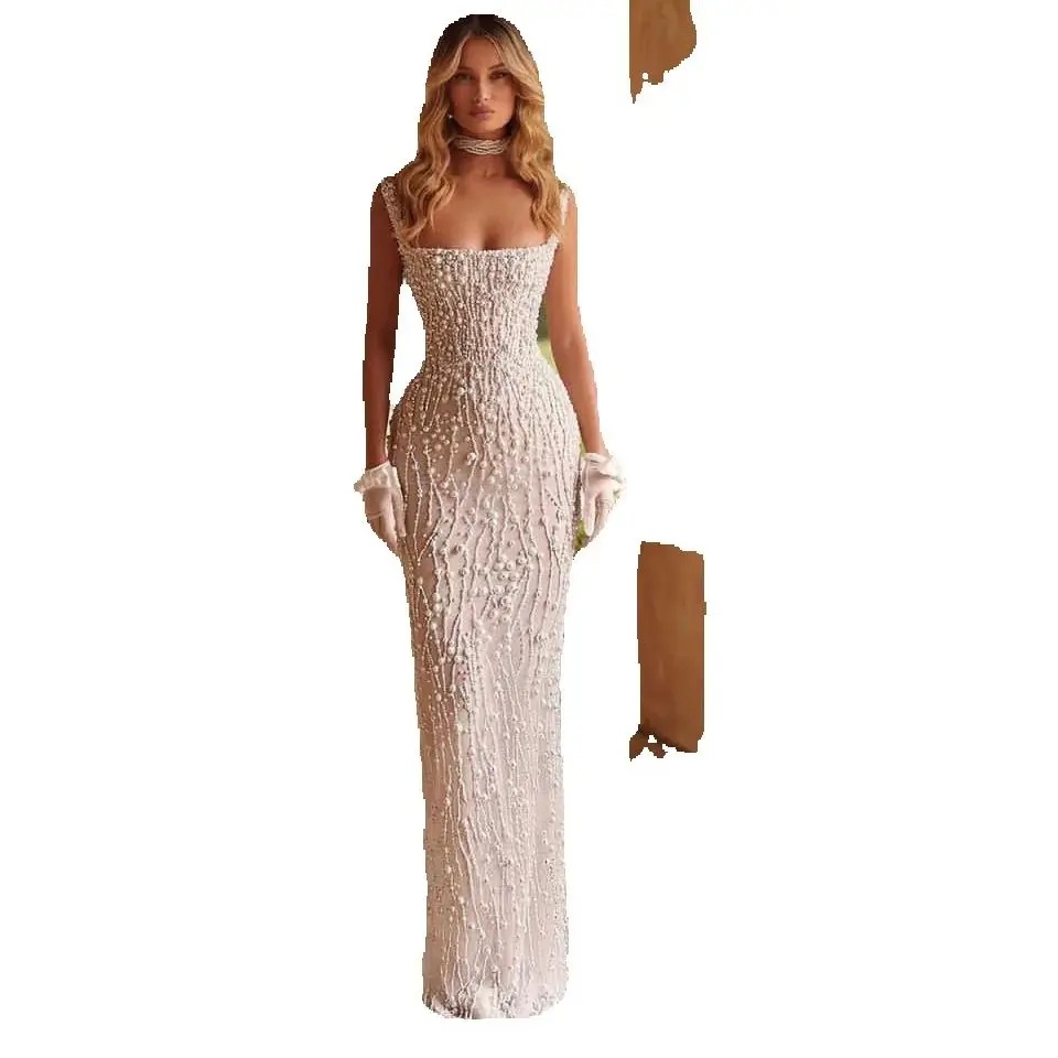 Luxury Sheath Wedding Dress Spaghetti Straps Sleeveless Bridal Dress Floor Length Customized vestidos de novia