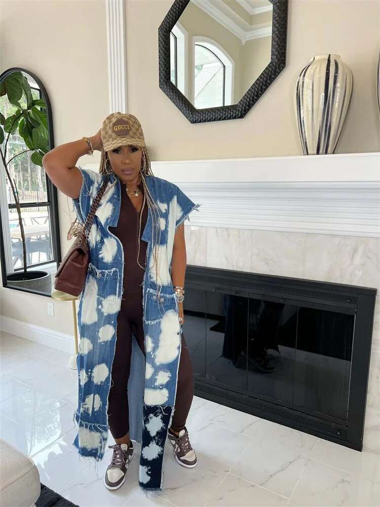 Women Clothing Denim Coat Trench Jacket Fashion Street Out Wear Cool Pockets New in Long Tops Wholesale Dropshipping 2025