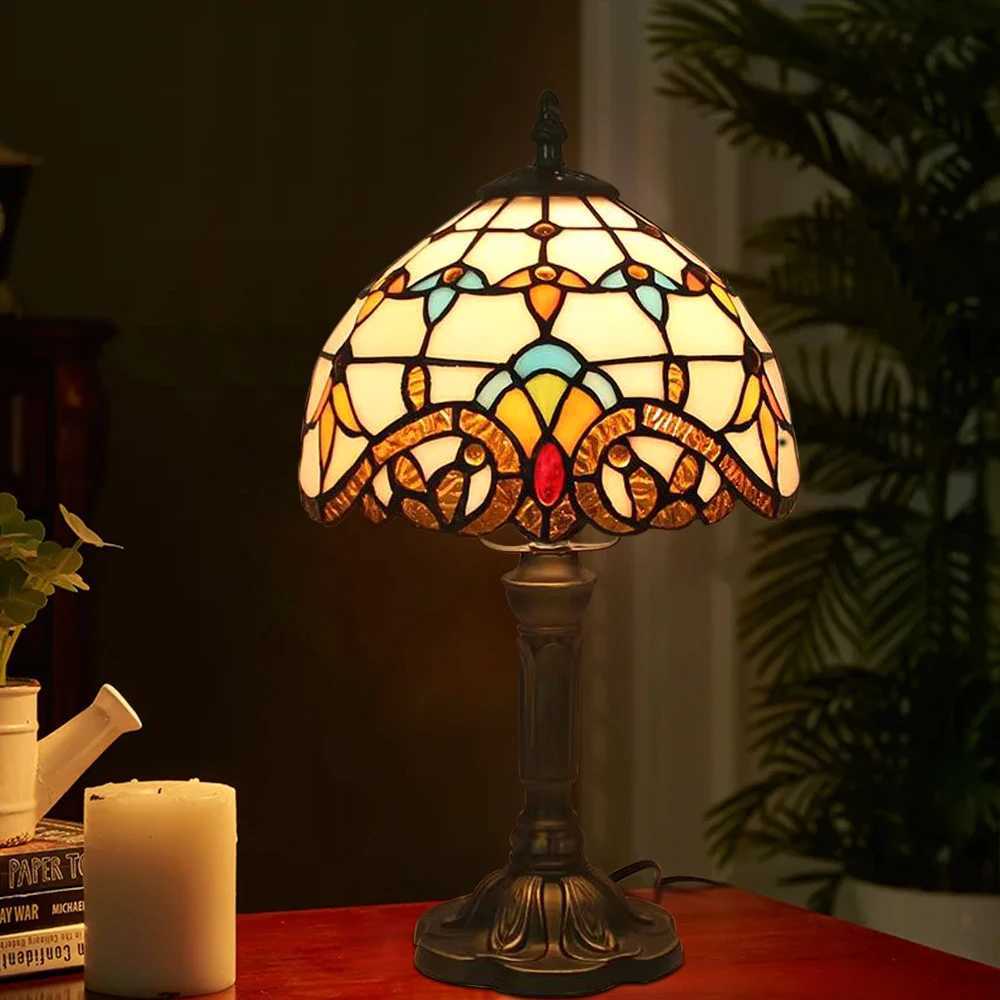 Tiffany Stained Glass Table Lamps Retro Mediterranean Bedside Table Lamp Light With Plug in Baroque Bedroom Table Lights W250528