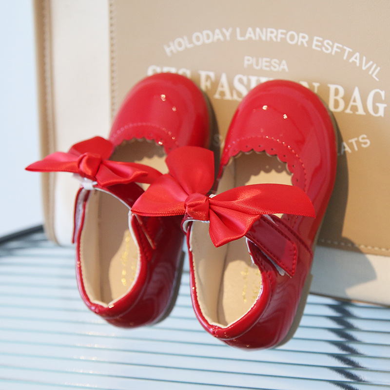 Toddlers Girls Shoes Children's Flats PU Patent Leather Kids Dress Shoes Soft Cute Princess Sweet With Butterfly-knot Bowtie New Size US0.5C-US12