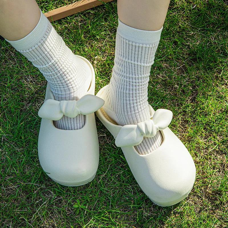 Summer Bow Knot Women Slippers Fashion Thick Bottom Shoes EVA Slippers Anti Slip Baotou Slippers Outdoor Beach Sandals Slippers 250523