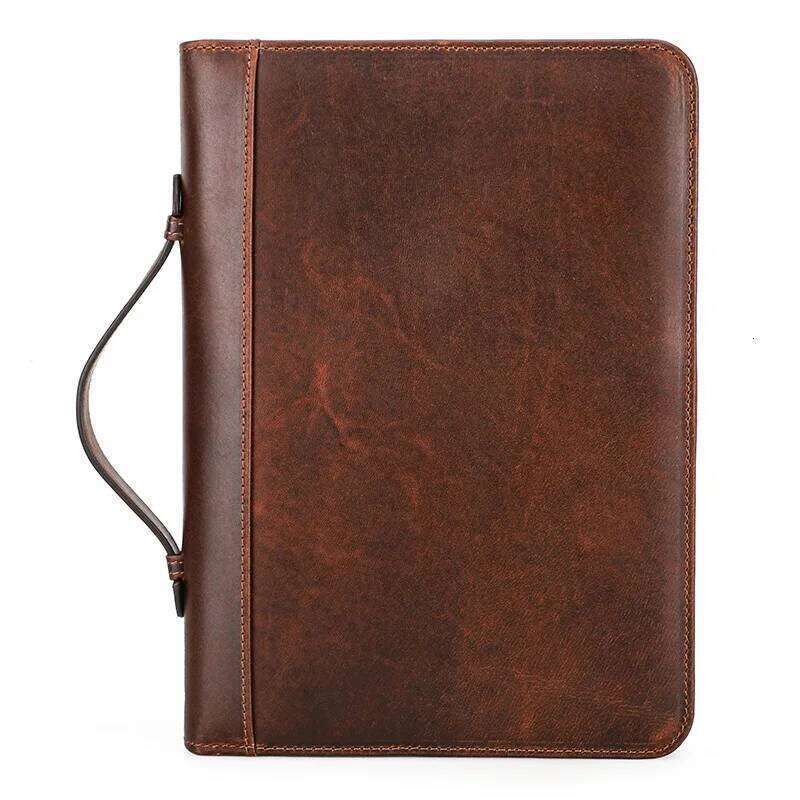 Handmade Genuine Leather A5 Laptop Notebook Cover Wrist Zipper with Pen Slot Business Stationery School Office Supplies