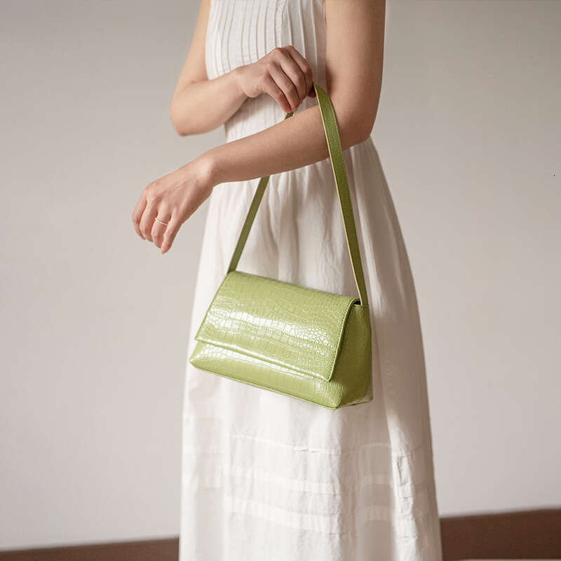 for Women 2023 New Top Layer Cowhide Crocodile Pattern Underarm Simple Niche Handbag Literary Forest Style Women's Bag