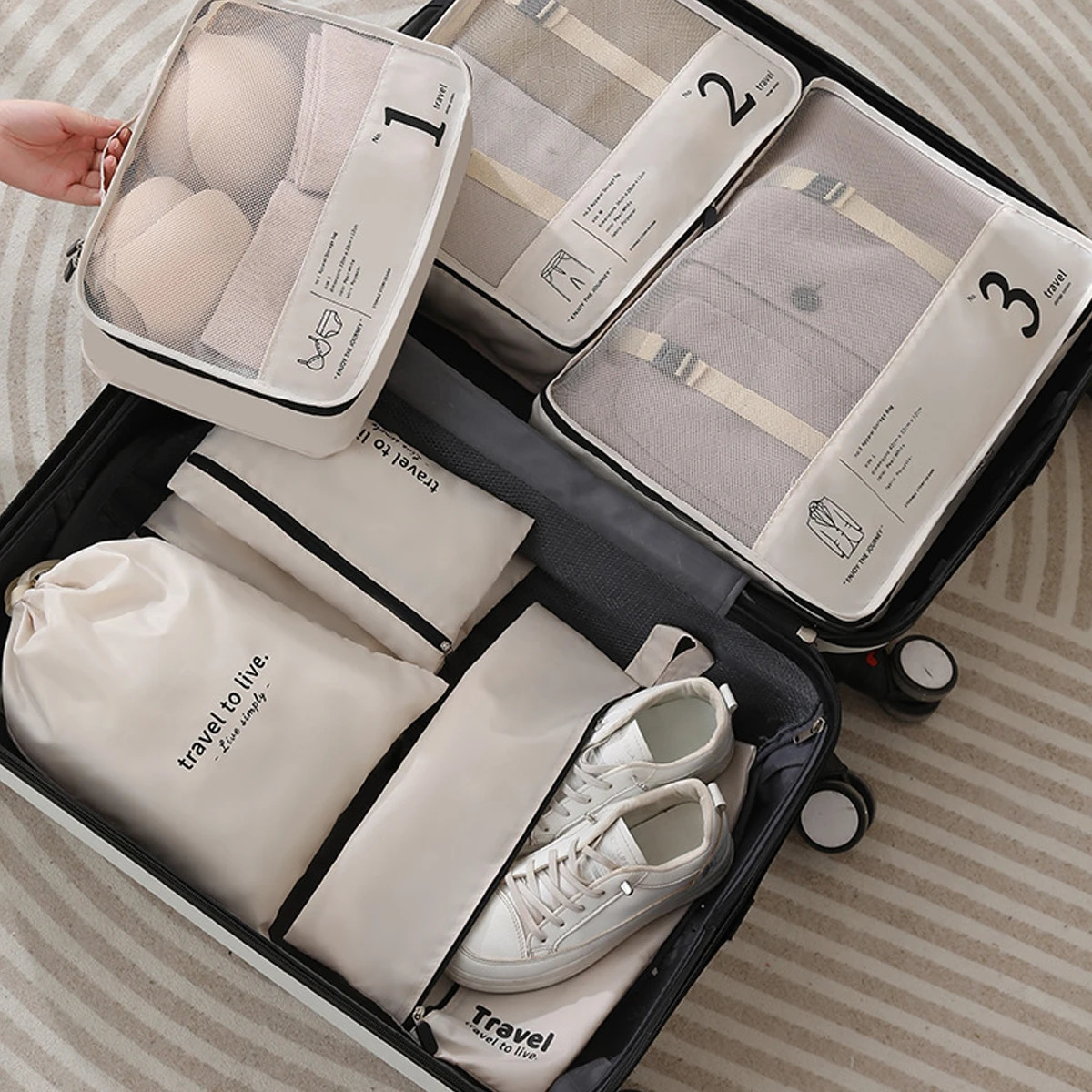 7 Pcs Minimalist Simple Letters Pattern Packaging Cubes Lightweight Versatile Luggage Bag Set 250526