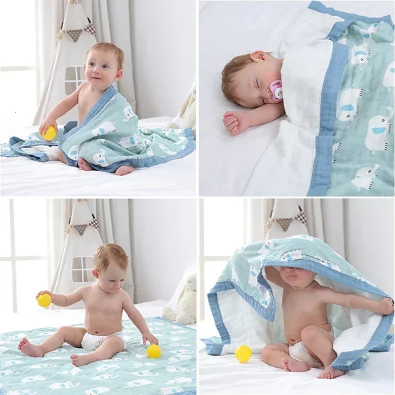 Cartoon Baby Blankets Summer born 6 Layers Thicken Soft Cotton Muslin Swaddle Wrap Stuff Infant Boys Girls Blanket 110*110CM 250527