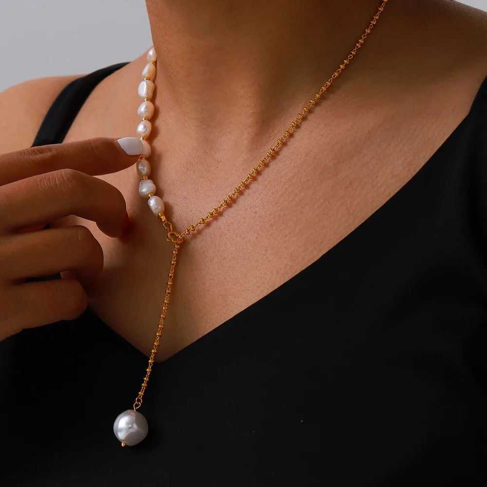 MARKA Ins Wind Pearl Necklace Womens Versatile Stainless Steel Non Fading Jewelry Accessories 250522
