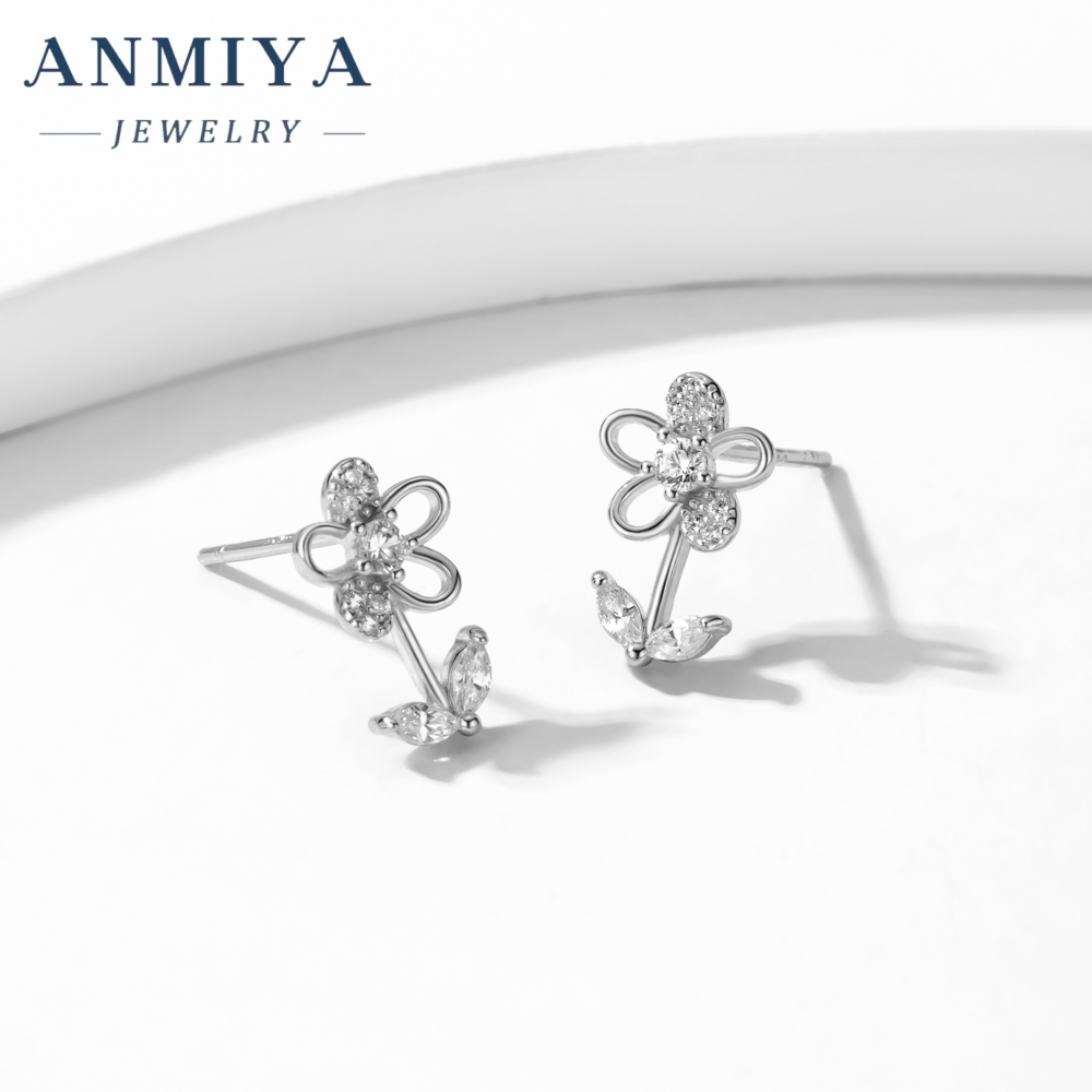 Fashion Wedding Jewelry Earrings New 925 Sterling Silver Clear Zircon Flower Stud Earrings for Women Gifts