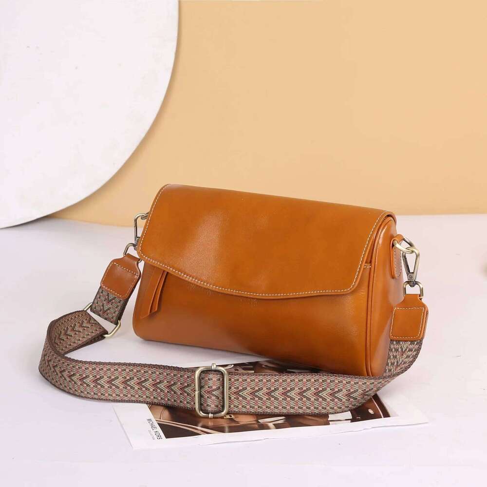 Free Shopping Fashionable Versatile Simple Vintage Cow Leather Women's Single Shoulder Slant Crossbody Practical Horse Saddle Bag