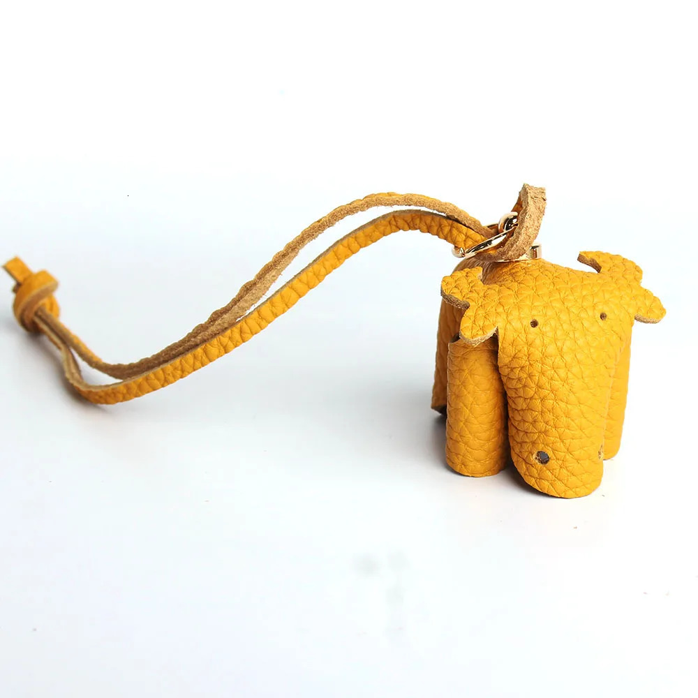 Ful Grain Genuine Leather Cute Lucky Elephant Cow Horse Keychain Pendant Animal Key Chain For Men Women Bag Charm Girls 250527