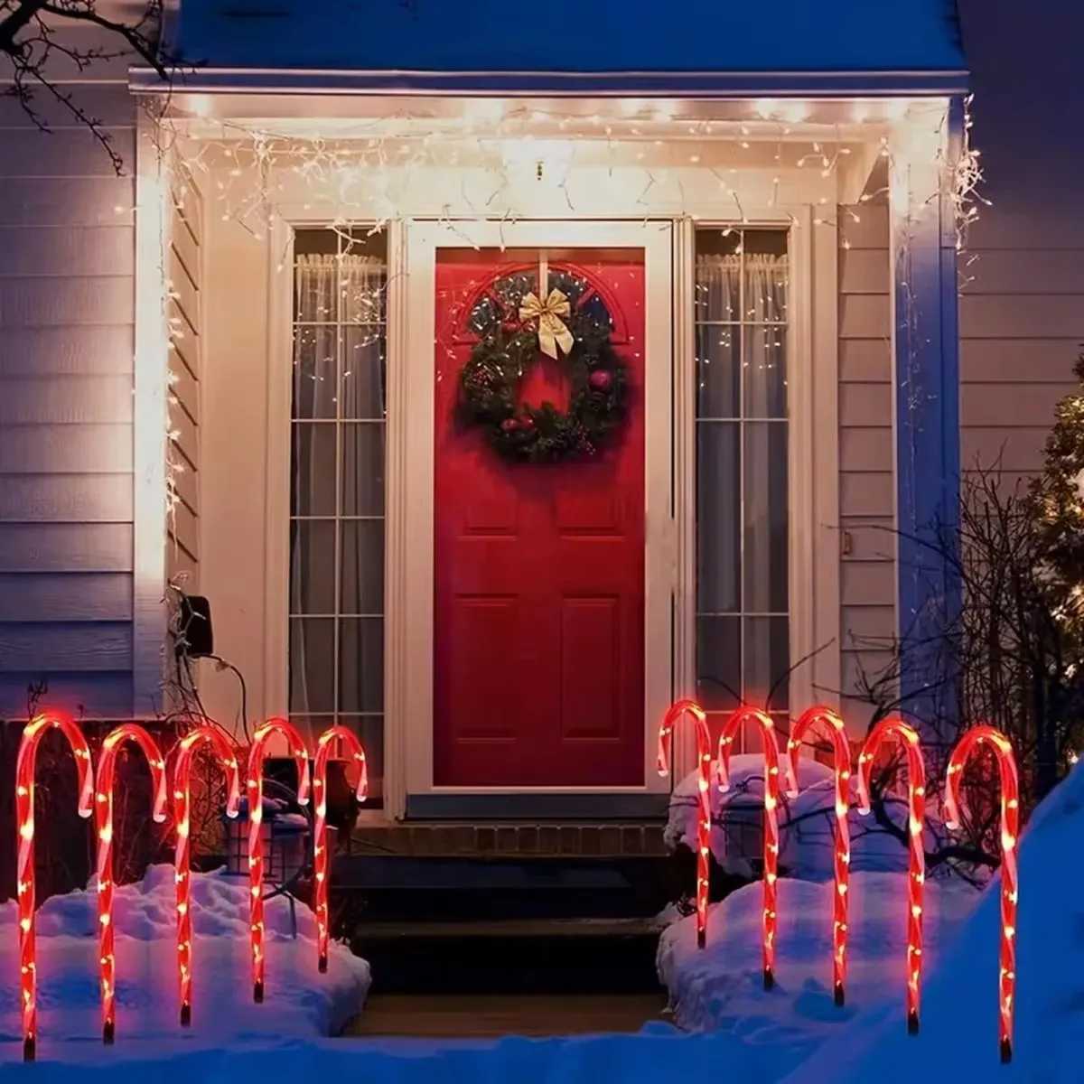 5PCS/Set Solar Operated Christmas Candy Cane Pathway Markers Lights With Stakes For Xmas Outdoor Patio Garden Walkway Decoration W250528