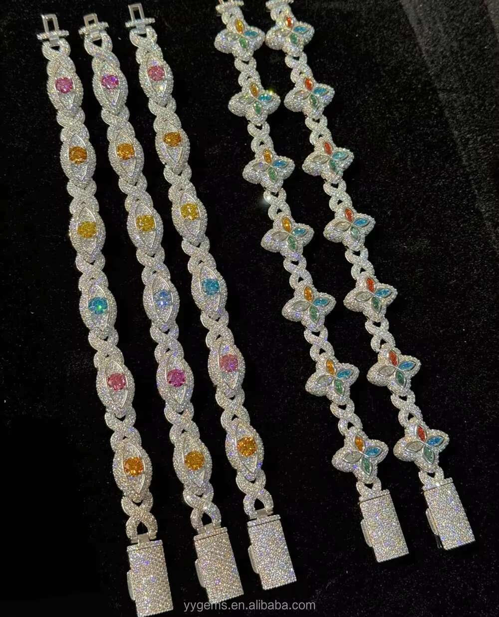 Yu Ying New Fashion Mix Colors Moissanite Diamonds Gold Plated 925 Sterling Silver Eye Charms Infinity Cuban Links Bracelets