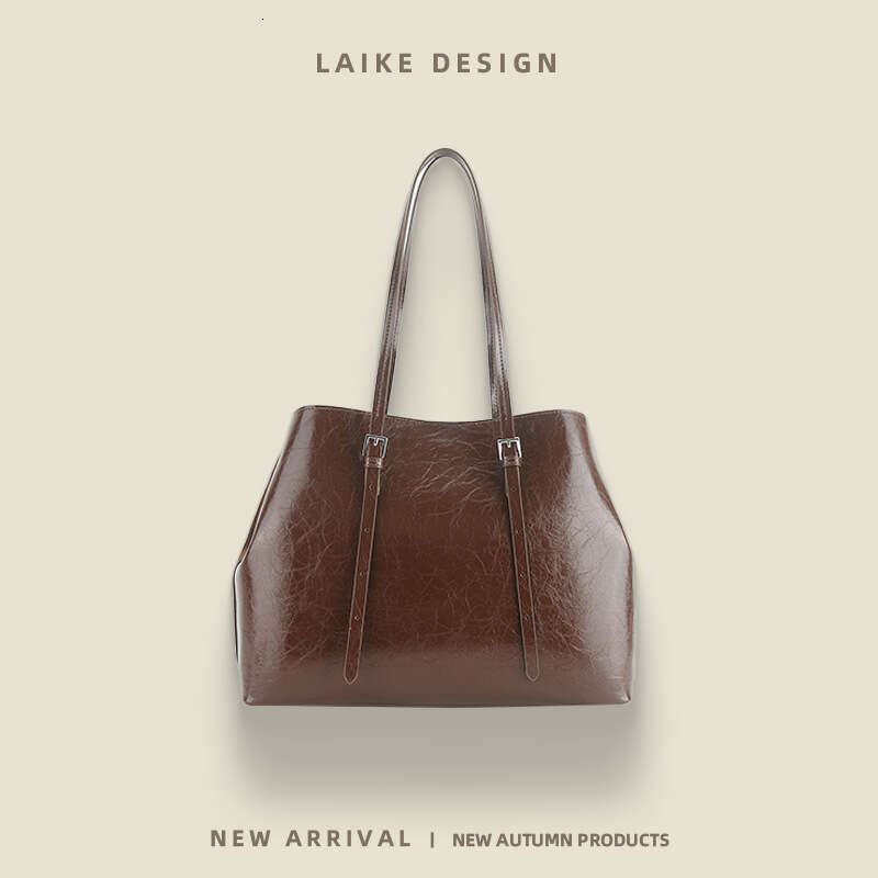 Women's 2024 Autumn Winter High-End Tote First Layer Oil Wax Leather Commuter Handbag Matte Underarm Bag