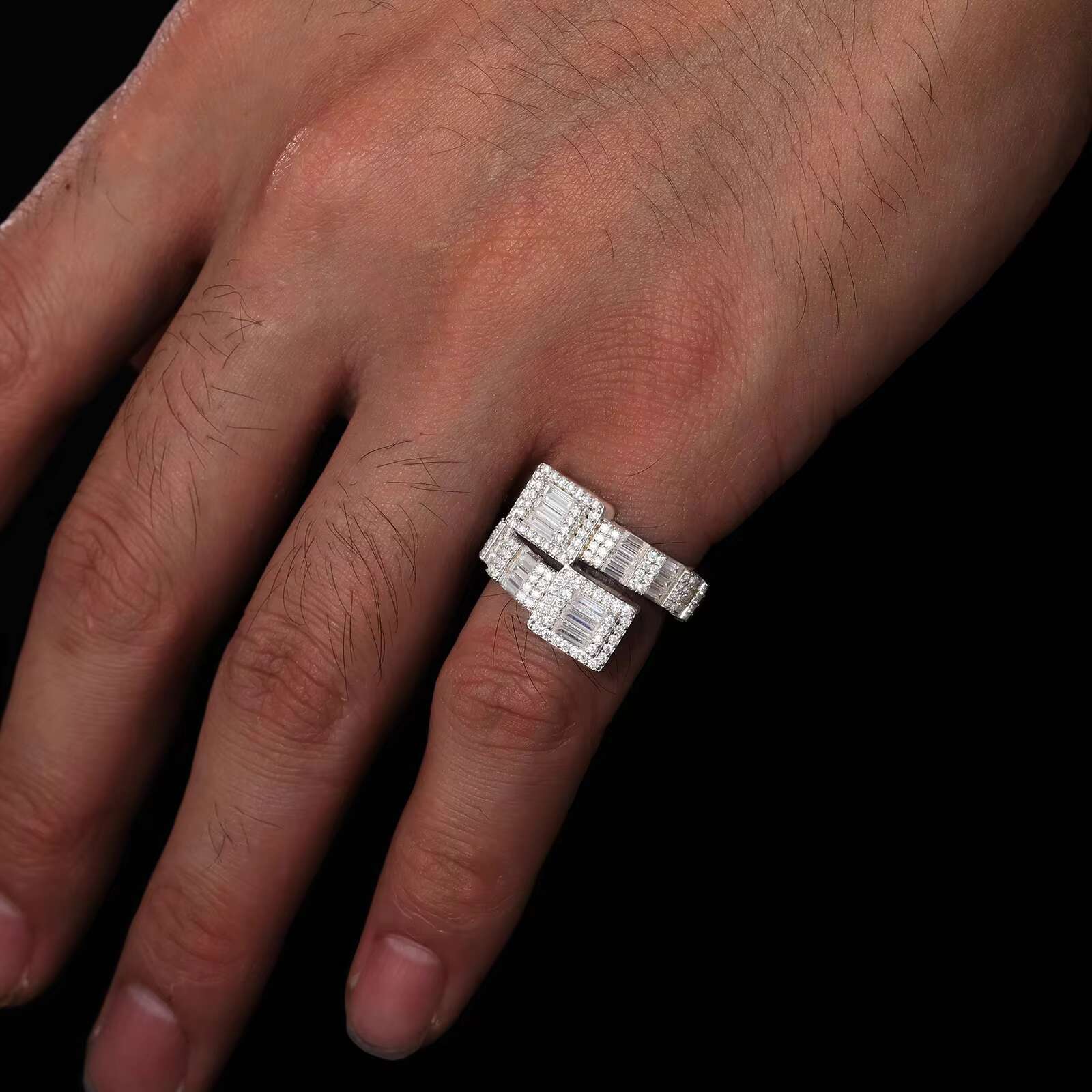 New 925 Sterling Silver VVS1 Baguette Cutt Moissanite Diamond Ring for Men Perfect for Gift