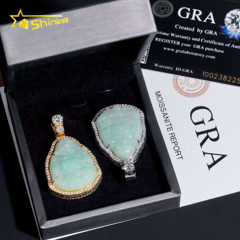 Fast Shipping Moissanite Hip Hop Jewelry Sterling Sier Iced Out Moisaanite Green Jade Buddha Pendant Pass Dia Tester
