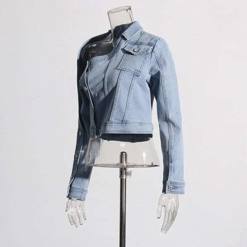 Women's Wear Trendy Design Sensibility Cropped Denim Jacket New Fashion Shoulder Top For Women Non-Regular Cut From China Mainland