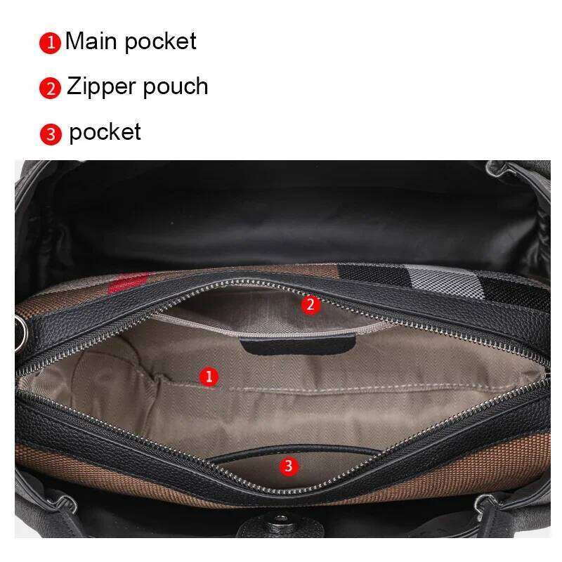 Leather Capacity Women's Handbag with Plaid Pattern 2025 New Design Large Bag