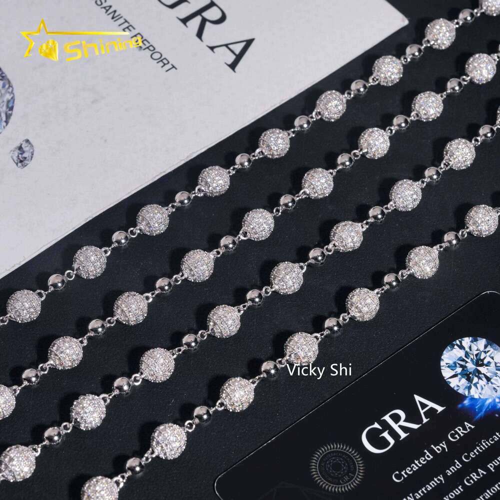 Fine Jewelry Popular 8mm Sterling Sier Moissanite Ball Bead Cuban Necklace Custom Hip Hop Link Chain