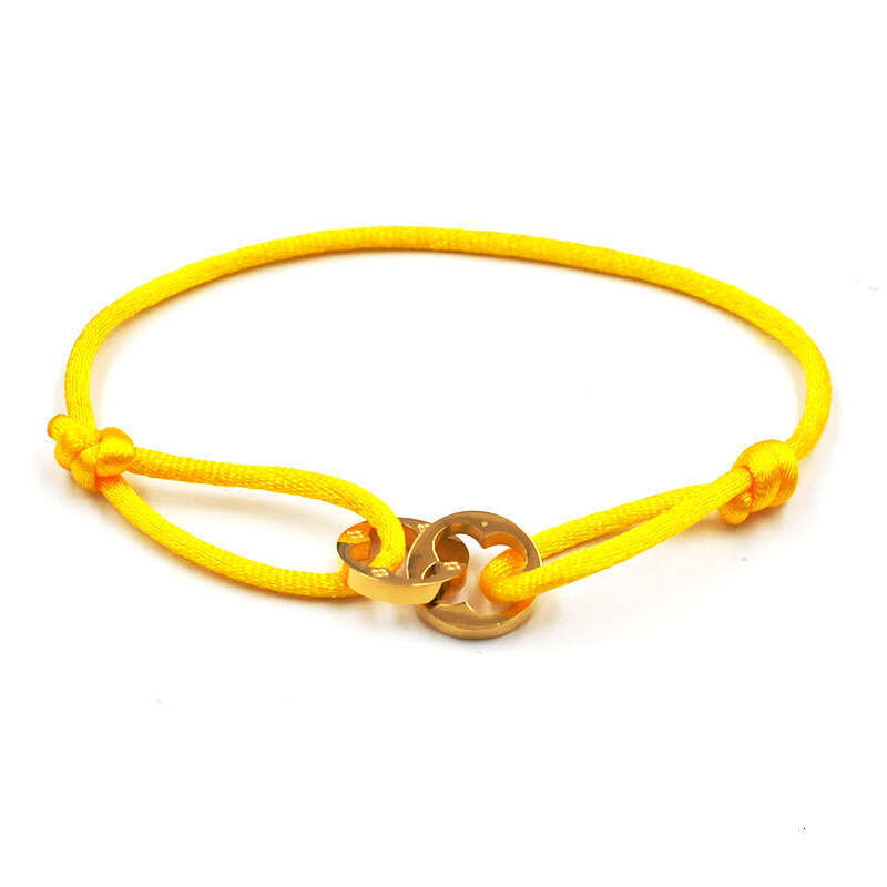 Handwoven Couple Stainless Steel Bracelet Donkey Hollow Four-Leaf Clover Double Ring Adjustable
