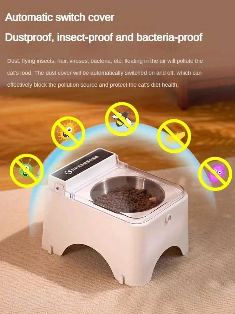 Smart Cat Bowl Pet Feeder Bowl Cat Dog Food Feeder Infrared Sensor Auto Open Cover Smart Feeder Anti-mouse Cat Food Dispenser Y250528