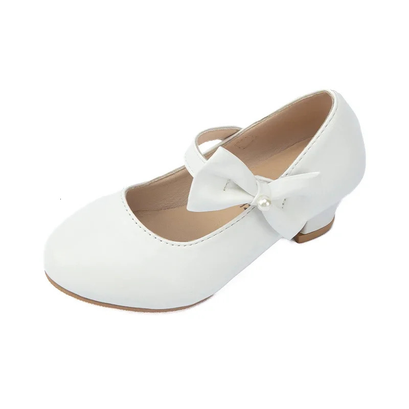 Kids Dance Performance Shoes High Heels Girls Princess Shoes with Simple Bow Children Leather Shoes for Party Wedding 250528
